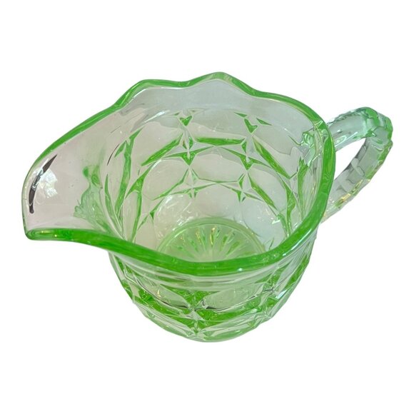 Uranium Green Vaseline Glass Pitcher Jug 5.5" Tall Blocked Pattern - Picture 6 of 8